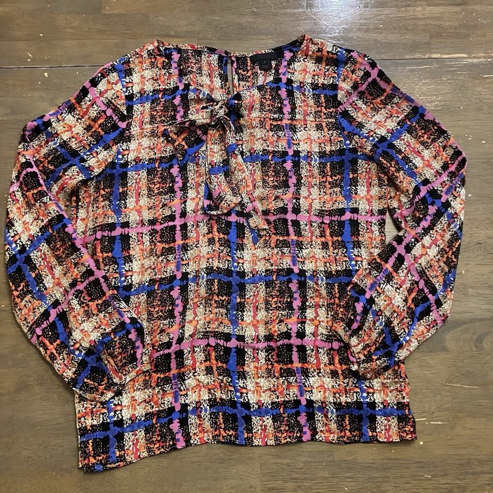 J. Crew Collection Blouse‎ Womens Size 6 100% Silk Bright Career Long Sleeve
